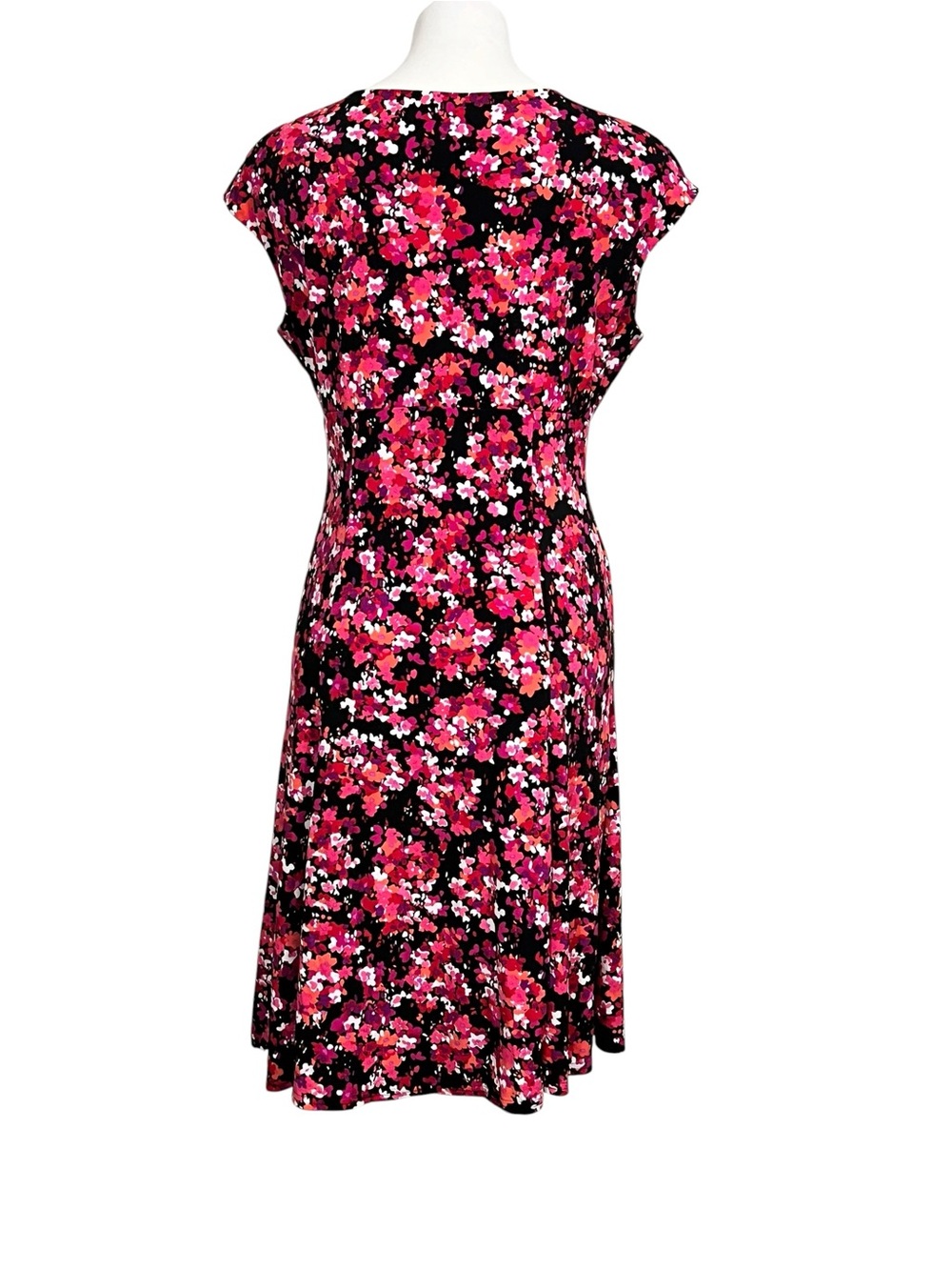 Kasper dress sz 8 Black Floral multicolor V-Neck Fit-n-Flare knee length office - Picture 4 of 7